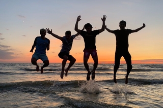 Students jumping.